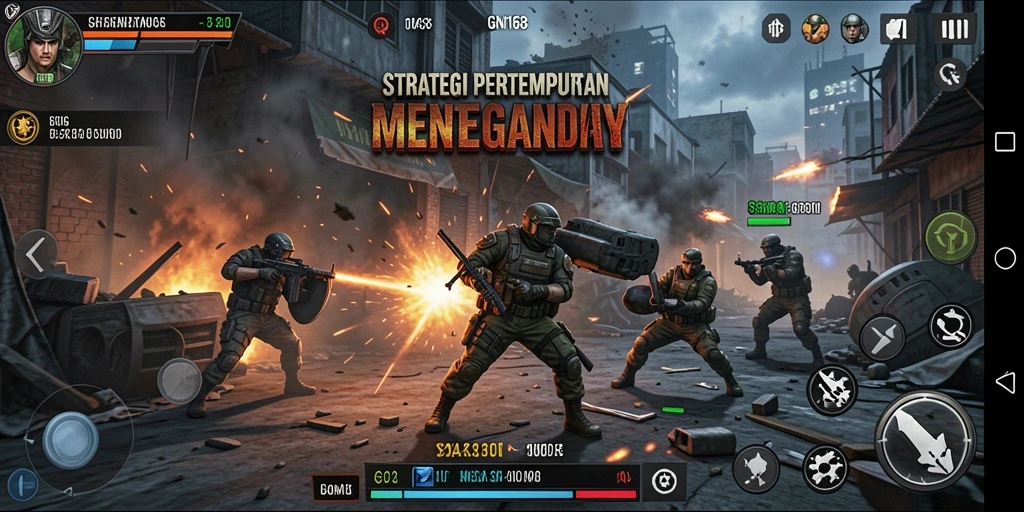 Tangkapan layar gameplay menunjukkan aksi pertempuran seru dalam GN168.
