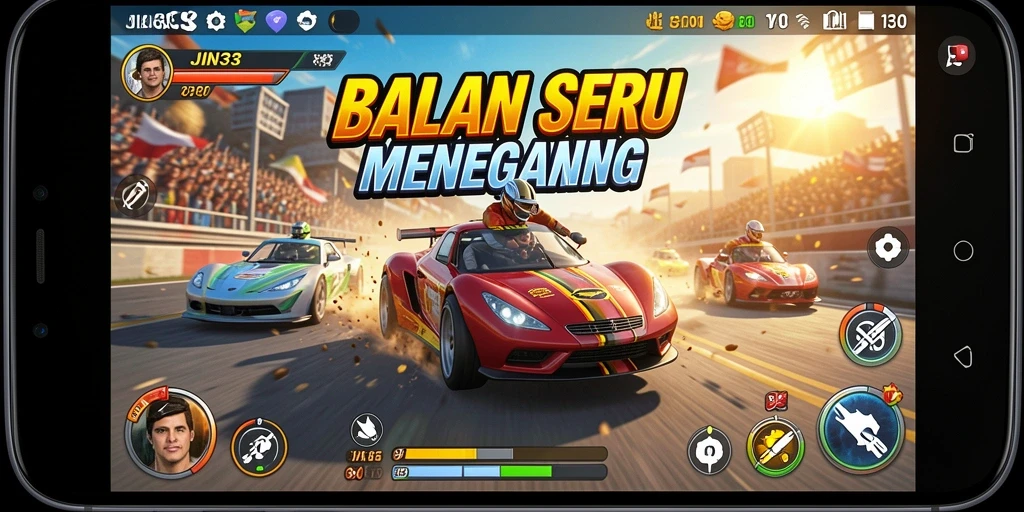 Gameplay Racing yang mendebarkan dengan mobil dan lintasan menarik.