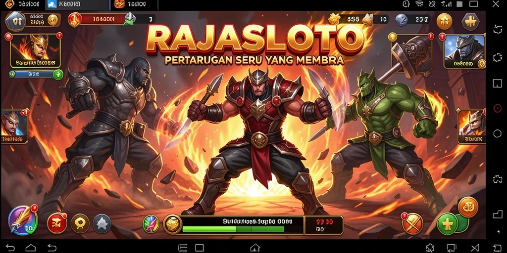 Tangkapan layar utama RAJASLOTO menampilkan aksi pertarungan yang mendebarkan.